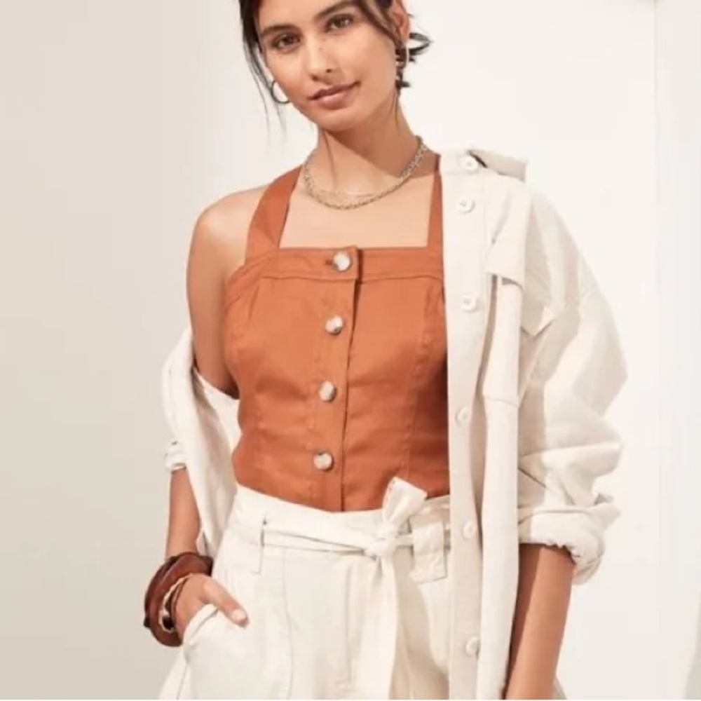 Banana Republic Linen Blend Button Front Cropped Tank